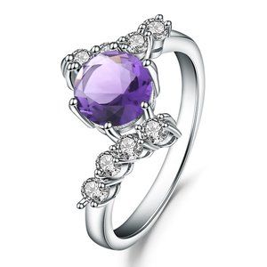 Amethyst Crystal Diamond Ring